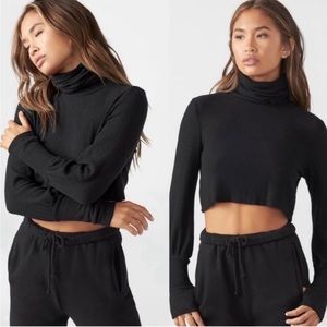 Joah Brown Cropped Turtleneck Sweater in Black